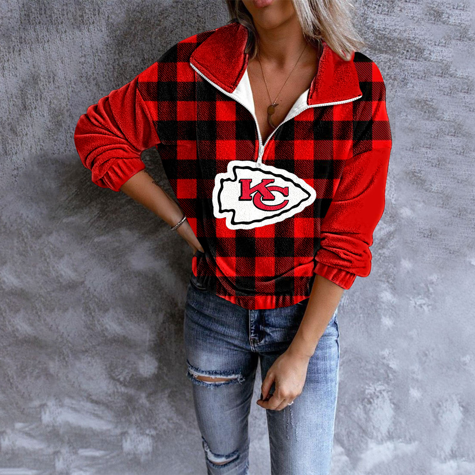 Unisex Plaid Quarter Zip Sweatshirt