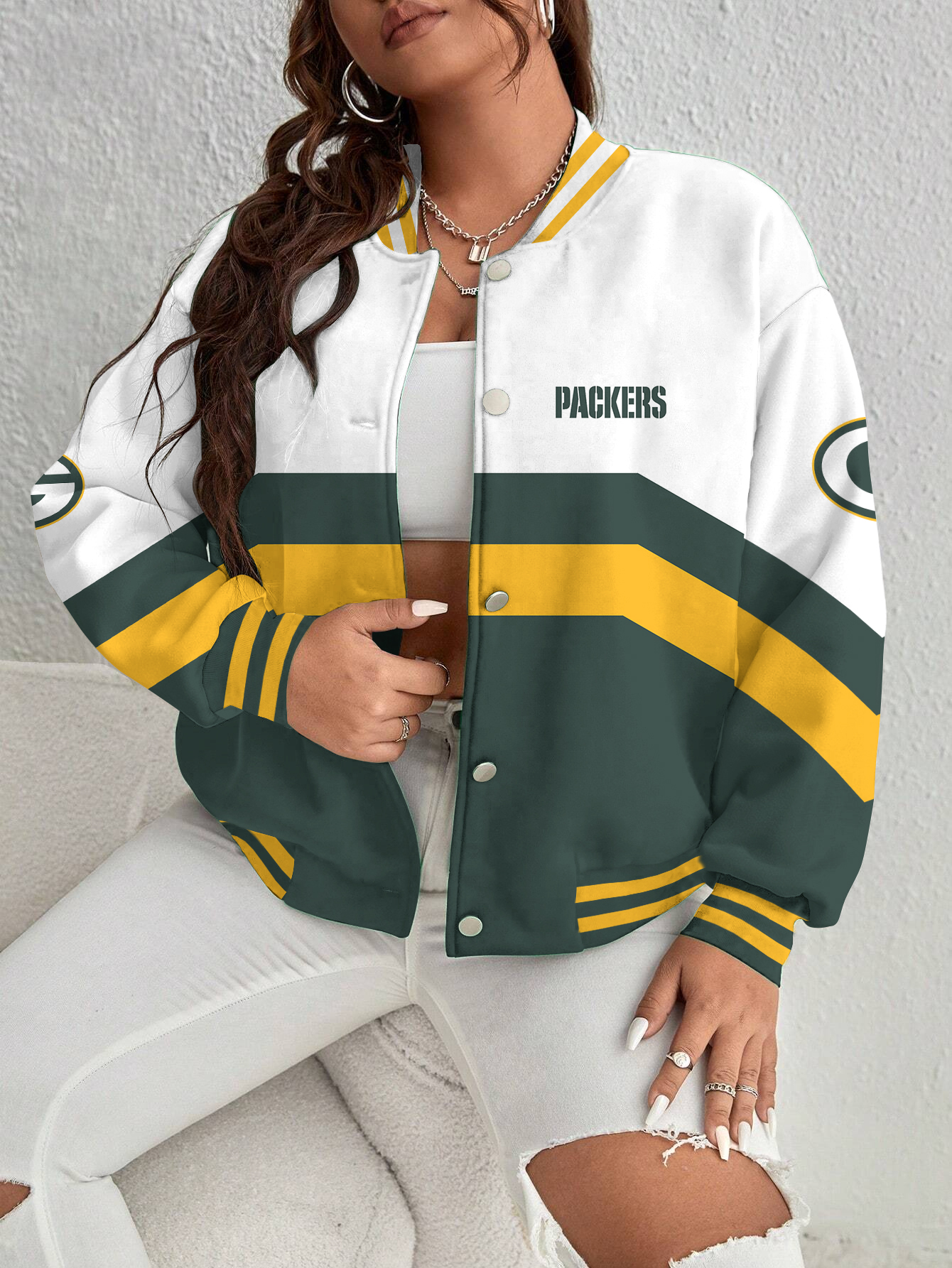 Green Bay Packers Women's Long Pass Full- Snap Casual Jacket