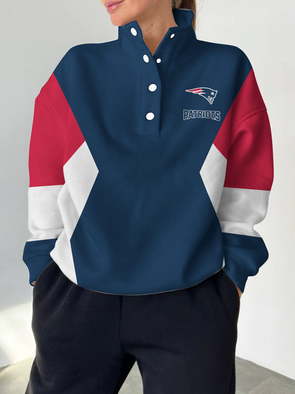 New England Patriots 2025 New Design Casual Snap  Mockneck Pullover
