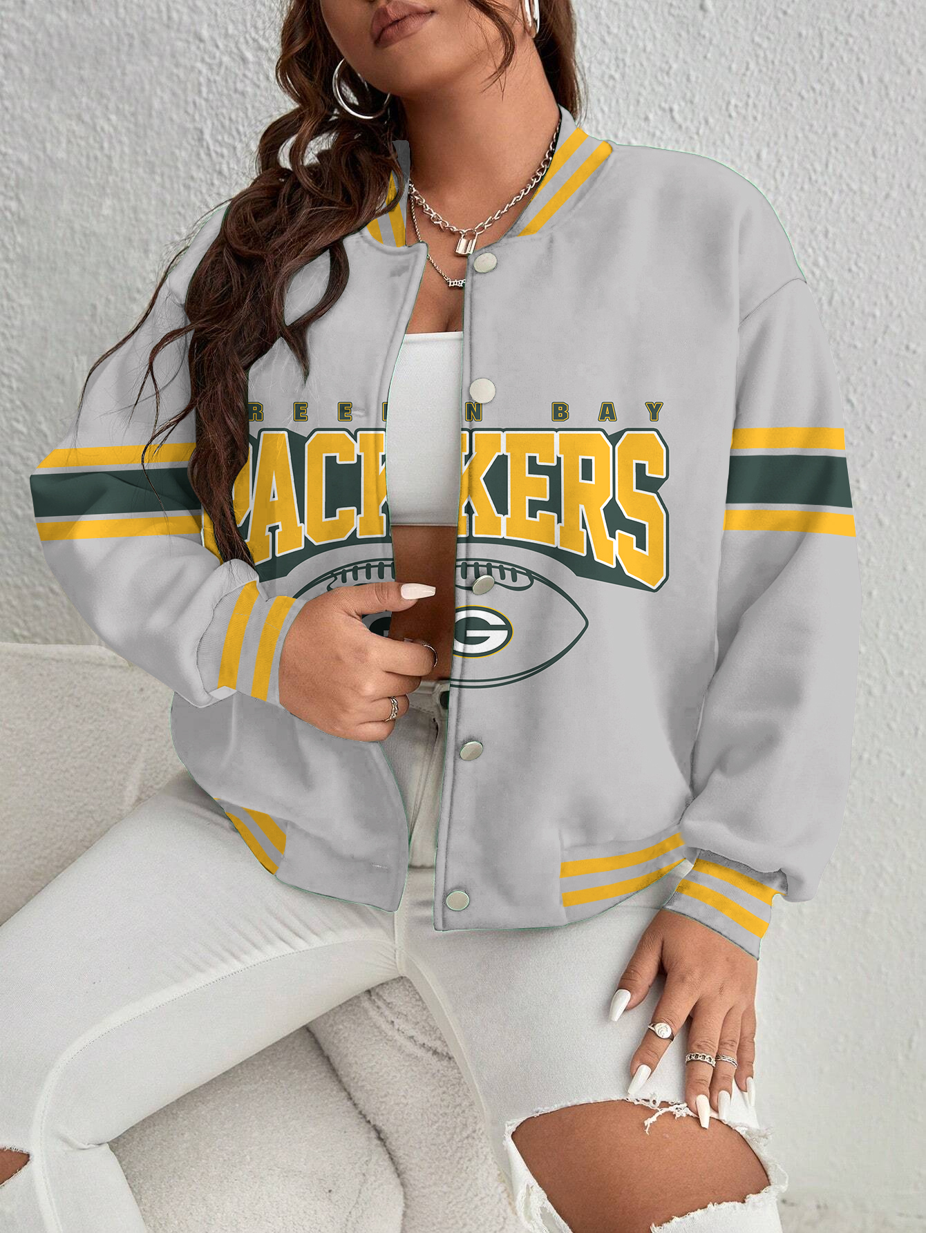 Green Bay Packers Women's Long Pass Full- Snap Casual Jacket