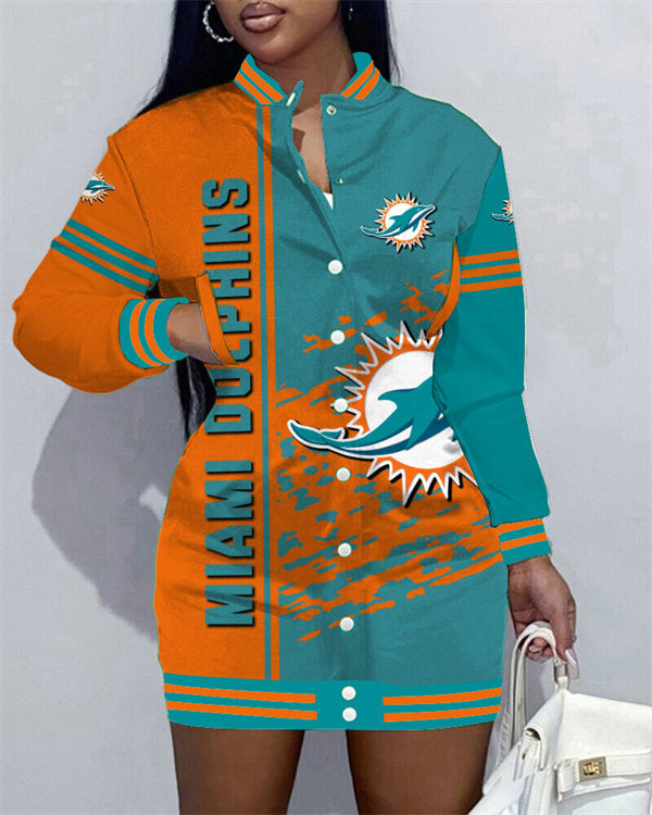 Miami DolphinsLimited Edition Button Down Long Sleeve Jacket Dress