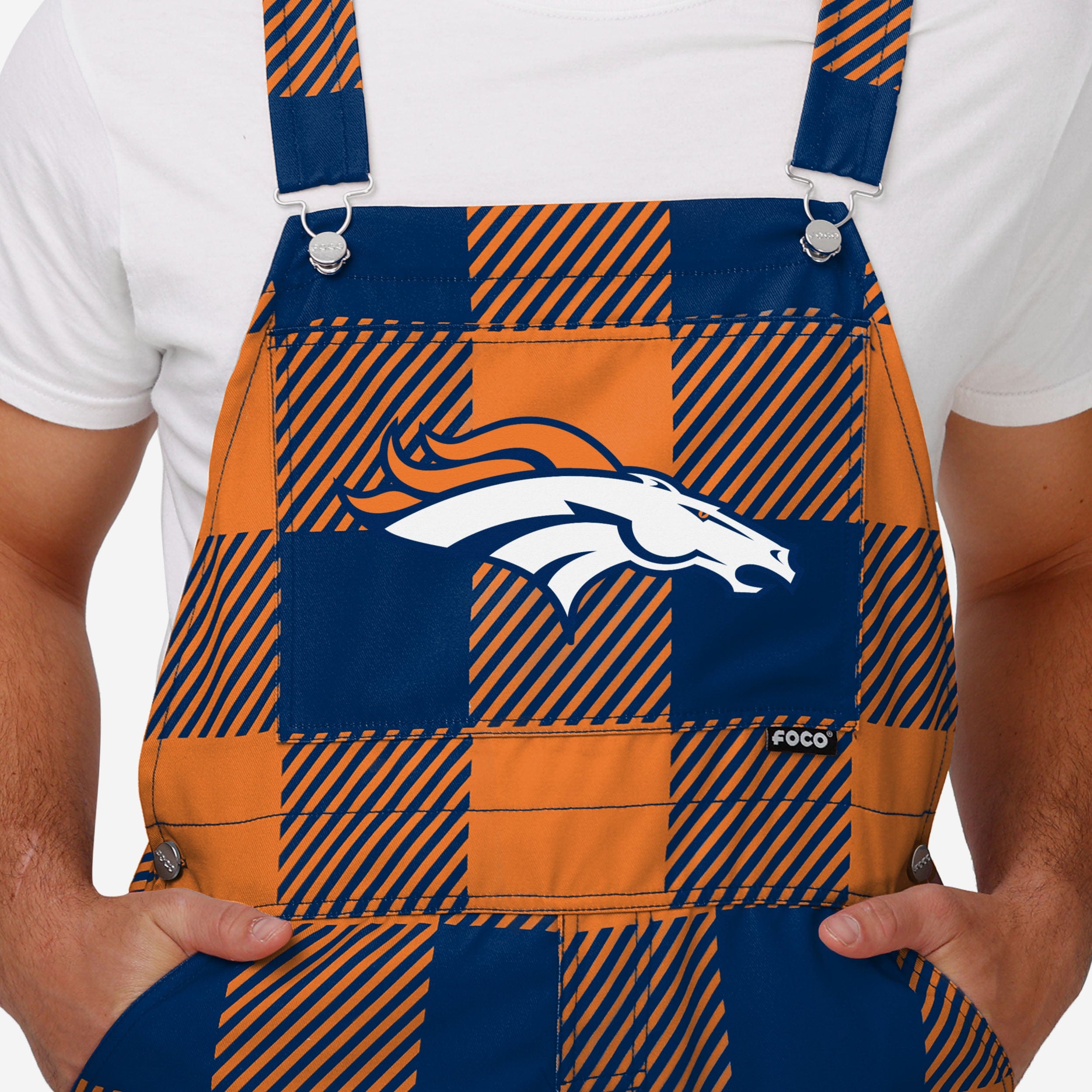 Denver Broncos Mens Plaid Bib Overalls