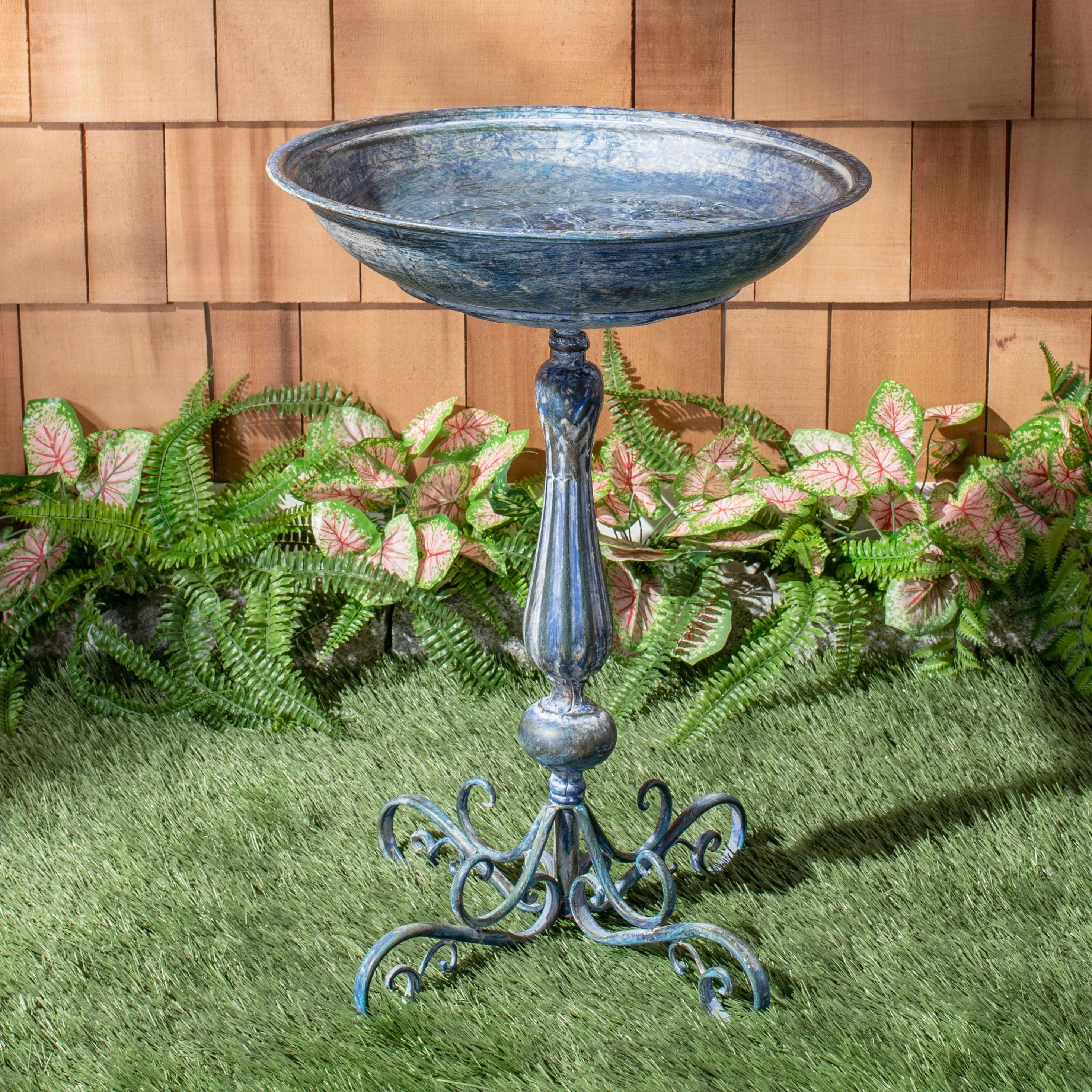 Outdoor Victorian Scroll Iron Bird Bath - 19