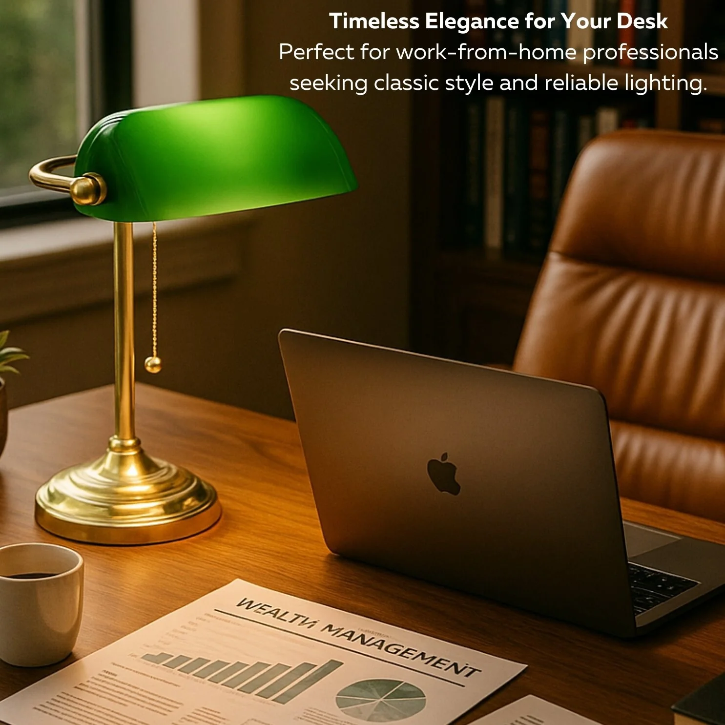 Traditional Bankers Desk Lamp With Green Glass Shade