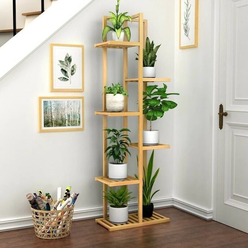Bamboo 6 Tier 7 Potted Plant Stand Rack Multiple Flower Pot Shelf - L