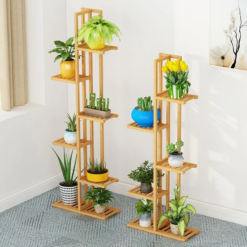 Bamboo 6 Tier 7 Potted Plant Stand Rack Multiple Flower Pot Shelf - L