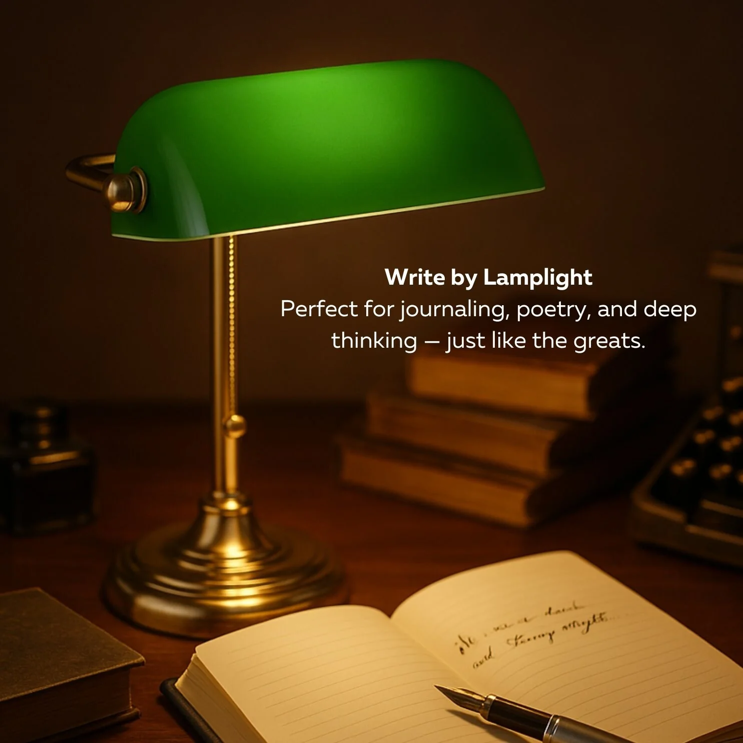 Traditional Bankers Desk Lamp With Green Glass Shade