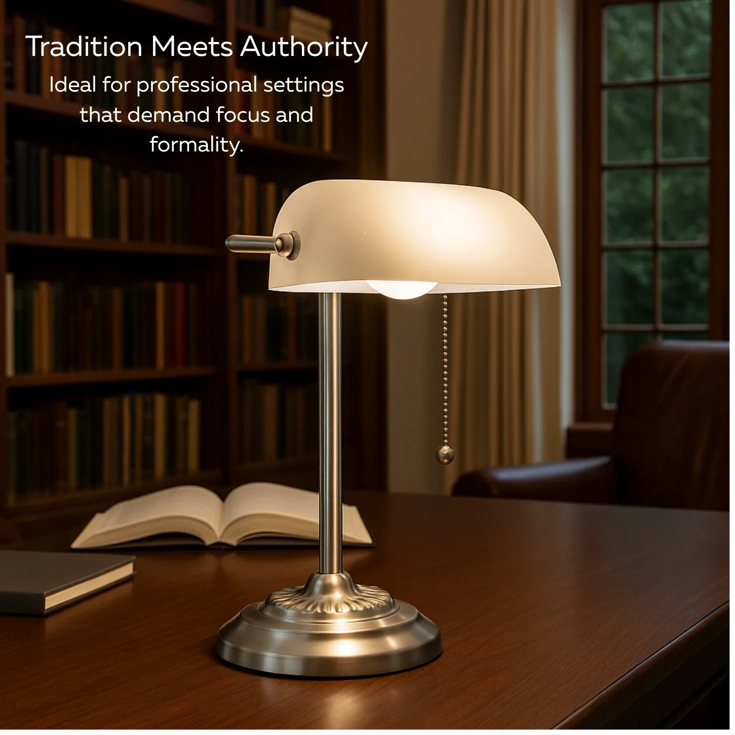 Traditional Bankers Desk Lamp With Green Glass Shade