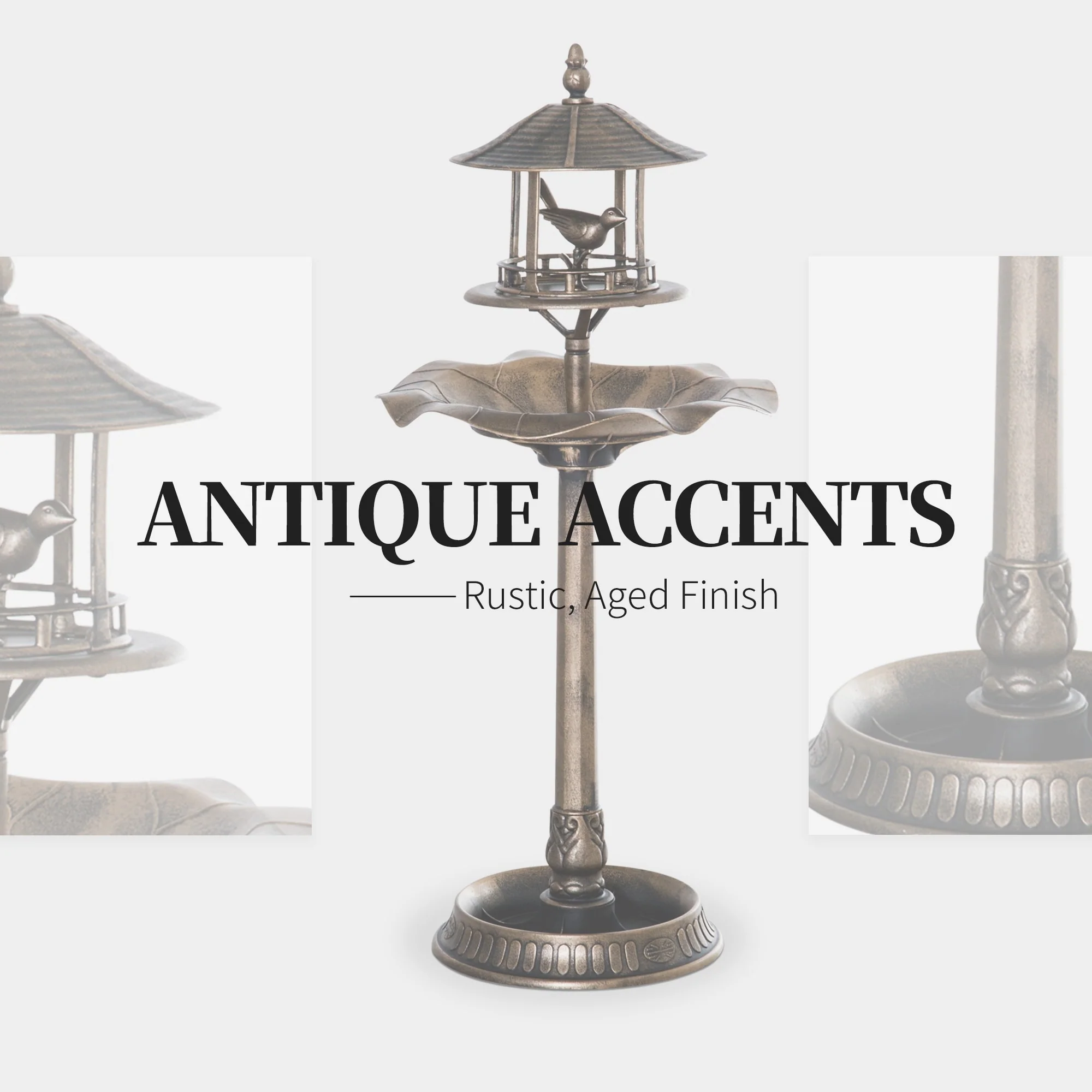 3-in-1 Resin Free Standing Garden Pedestal Bird Bath Bowl Feeder Planter - Bronze