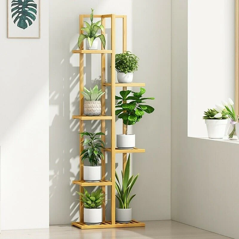 Bamboo 6 Tier 7 Potted Plant Stand Rack Multiple Flower Pot Shelf - L