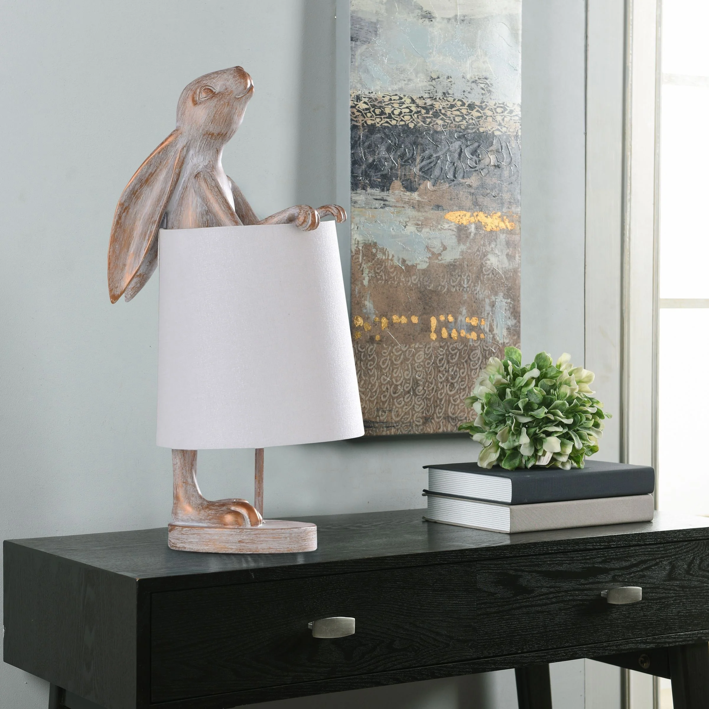 White Washed Light Copper Rabbit Desk Lamp