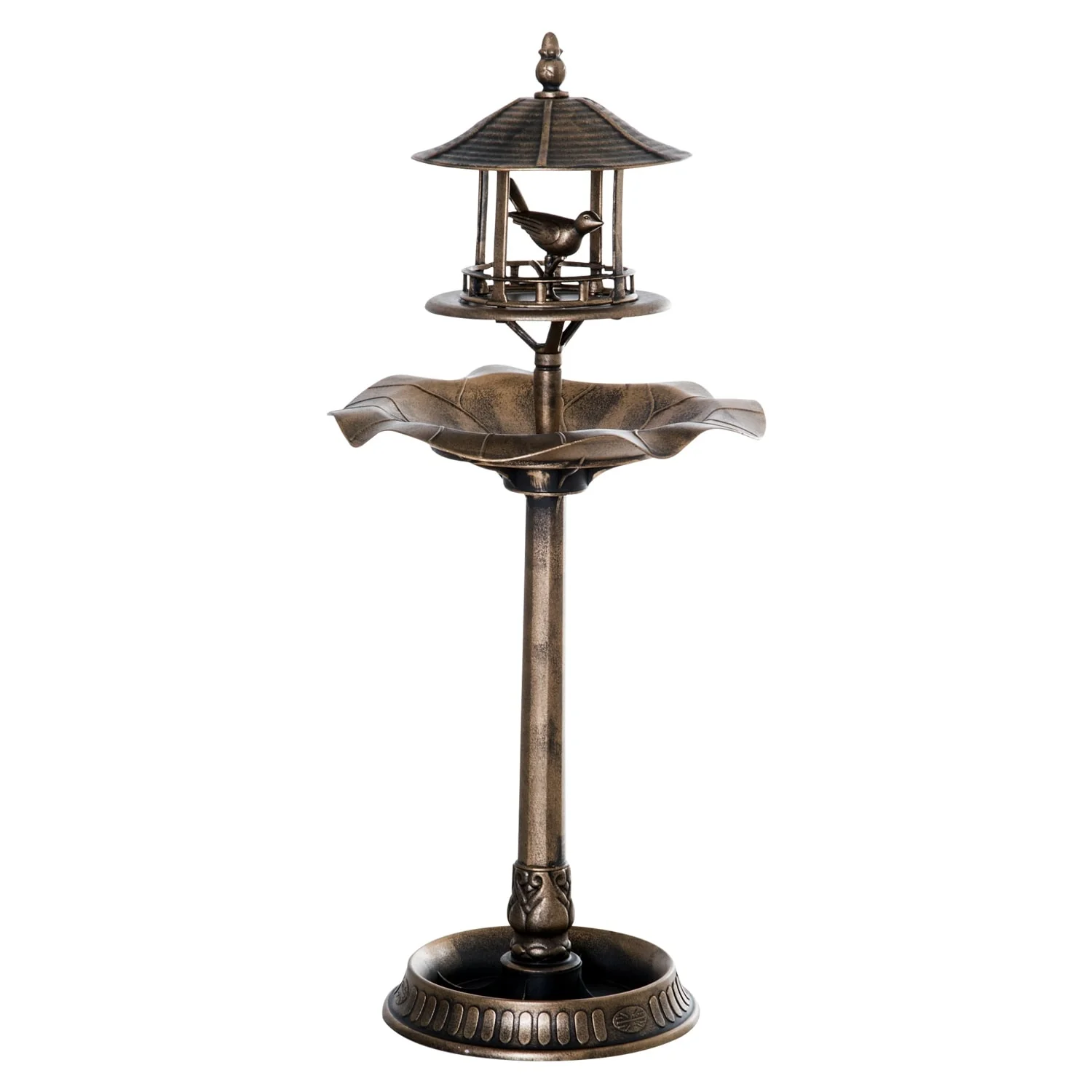 3-in-1 Resin Free Standing Garden Pedestal Bird Bath Bowl Feeder Planter - Bronze