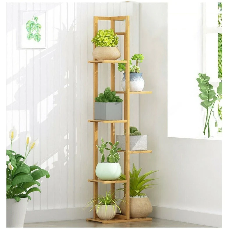 Bamboo 6 Tier 7 Potted Plant Stand Rack Multiple Flower Pot Shelf - L