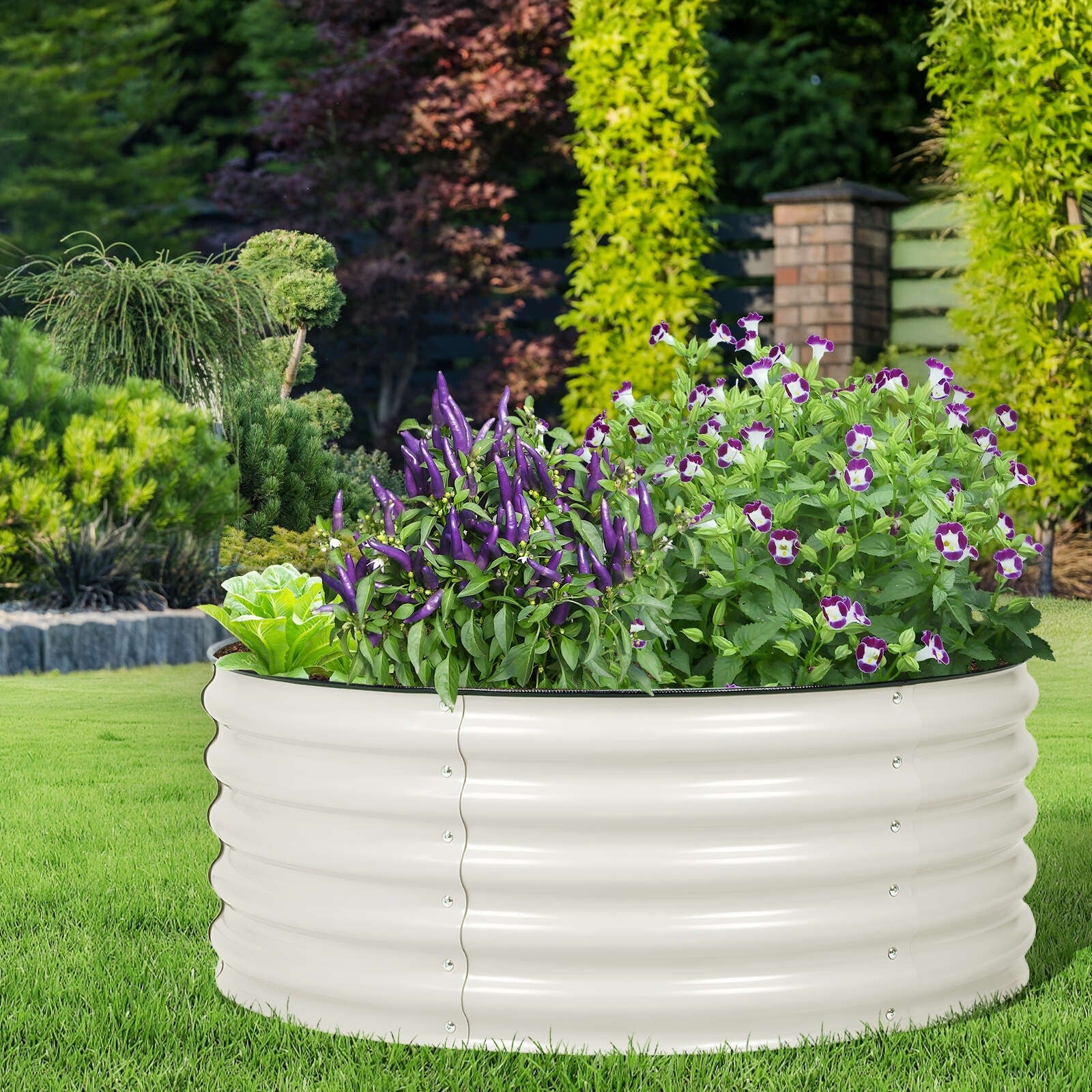 17'' Tall Aluzinc Metal Raised Garden Bed 42'' Round - Outdoor Open-Ended Base Garden Planter Box - N/A