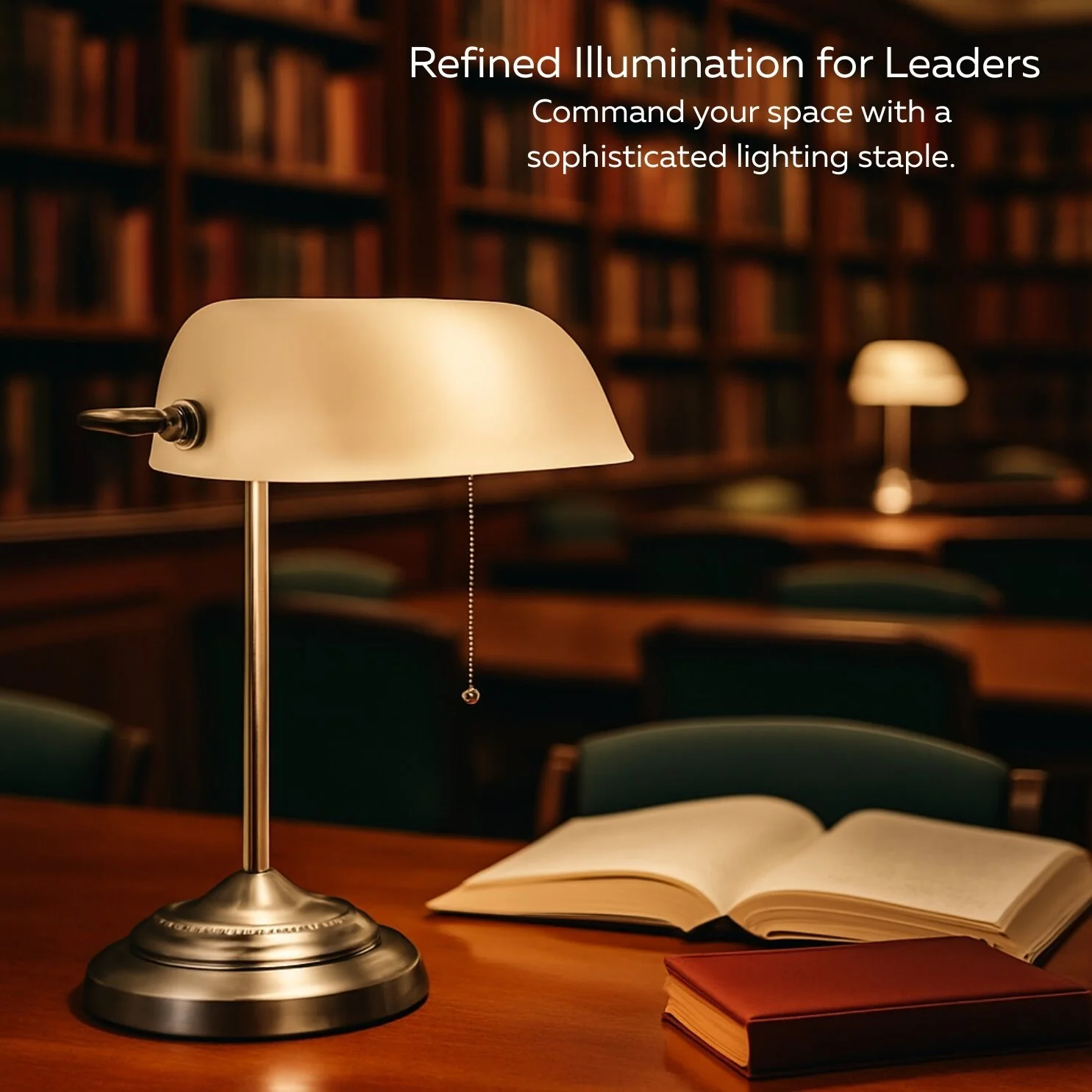 Traditional Bankers Desk Lamp With Green Glass Shade