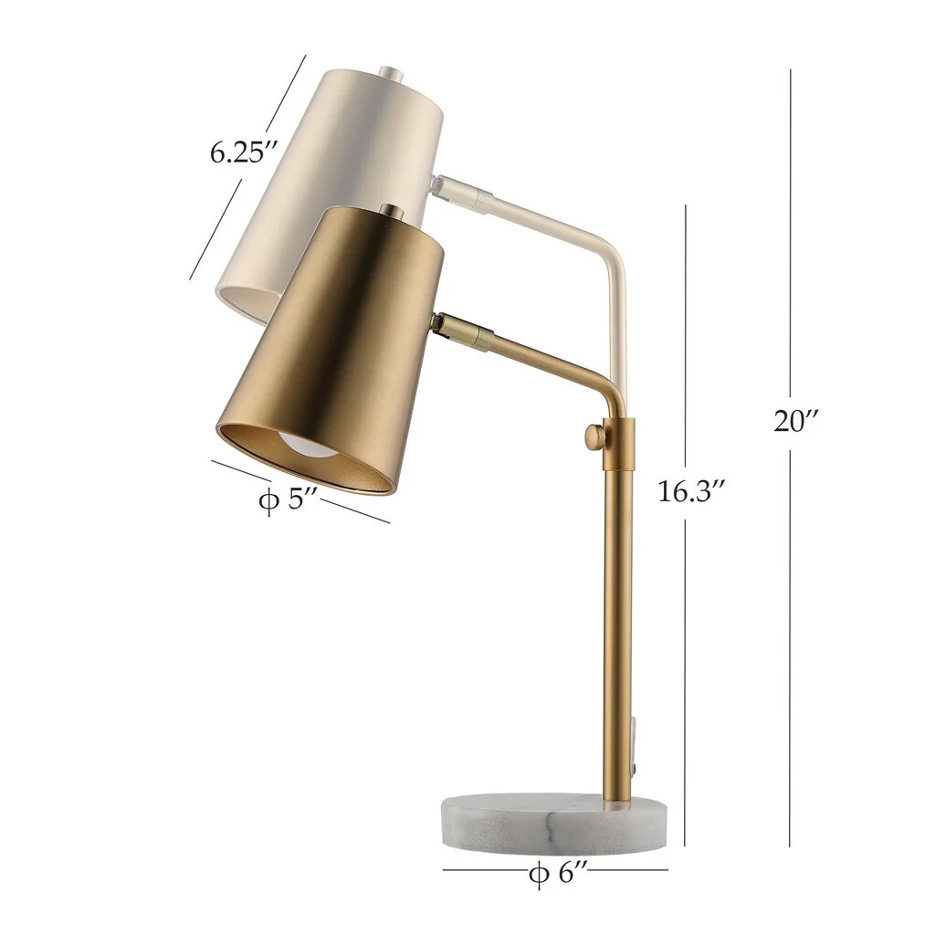 20-in Adjustable Desk Lamp with Marble Base - Antique Brass - Gold