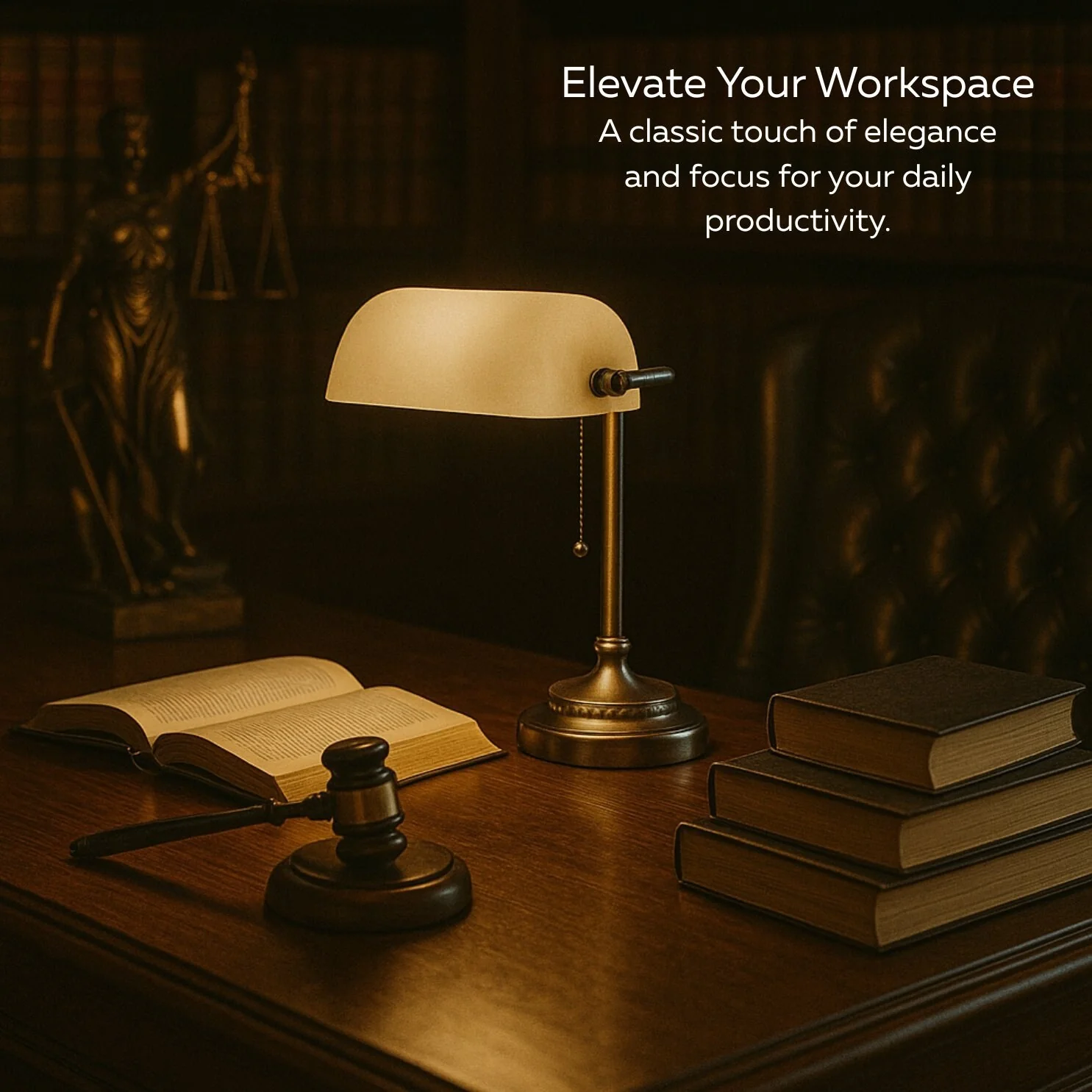 Traditional Bankers Desk Lamp With Green Glass Shade