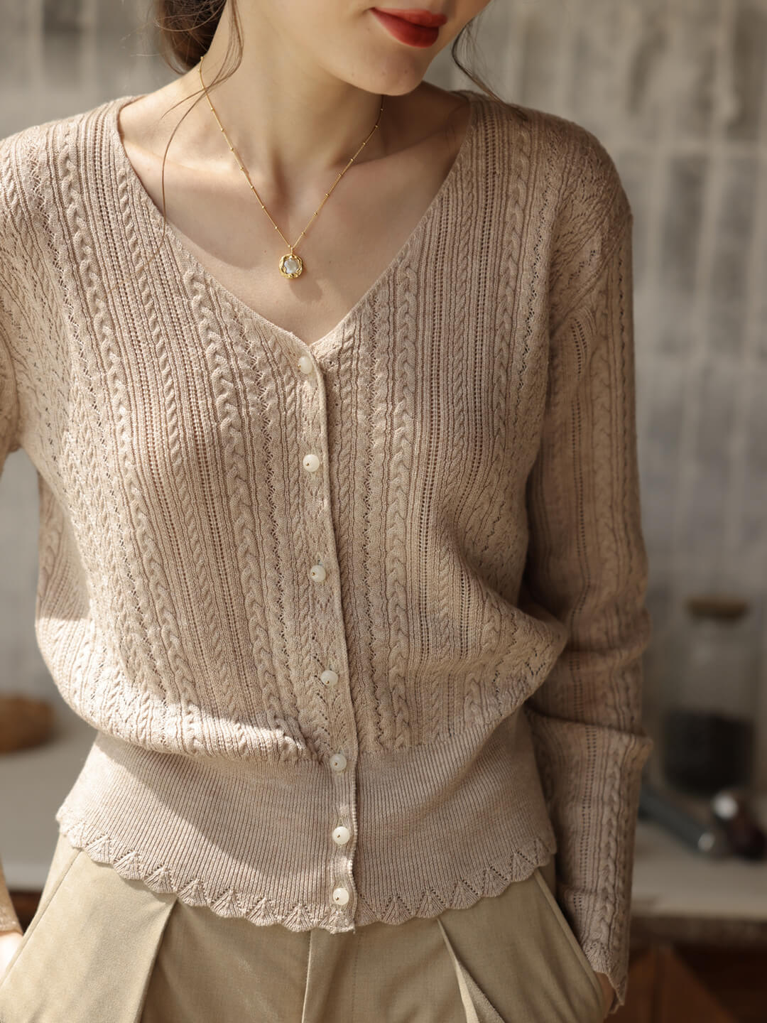 Cable Camel Knit Cardigan