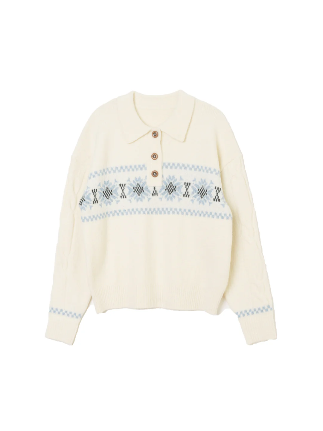 Snowflake Jacquard Polo Fair Isle Knit Sweater