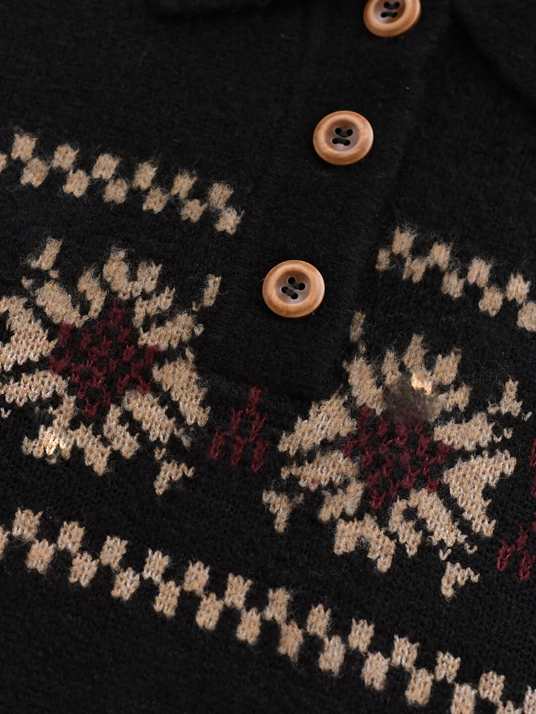Snowflake Jacquard Polo Fair Isle Knit Sweater