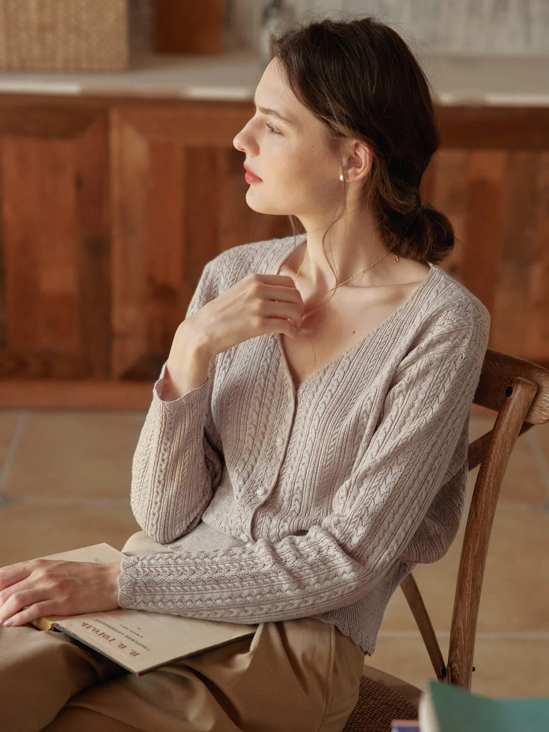 Cable Camel Knit Cardigan