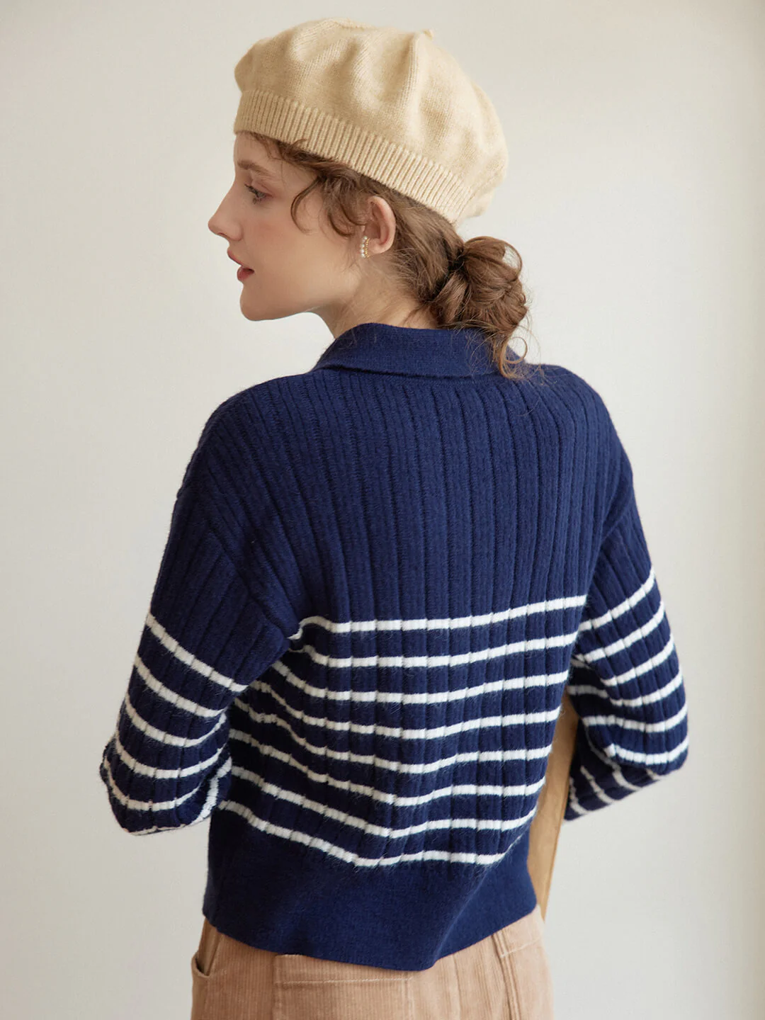 Striped Blue Polo Knit Top