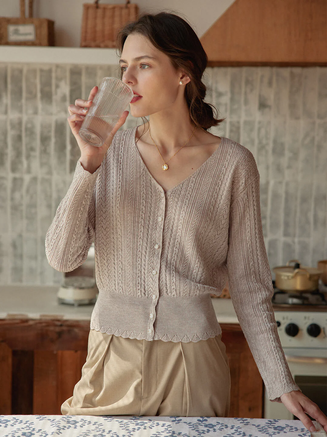Cable Camel Knit Cardigan