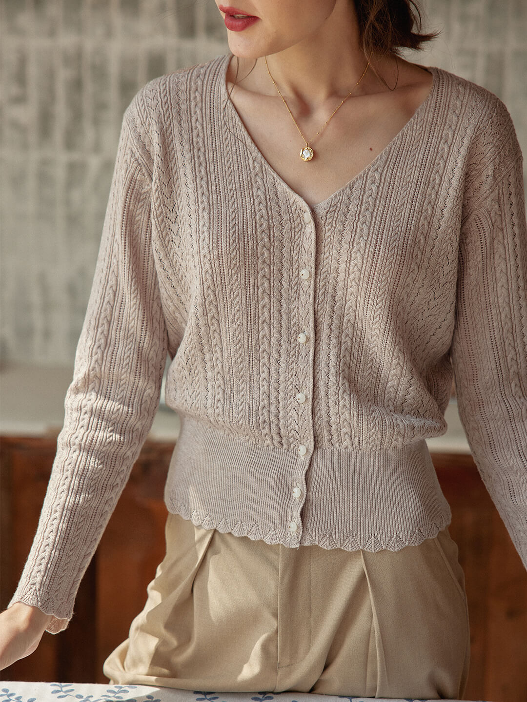 Cable Camel Knit Cardigan