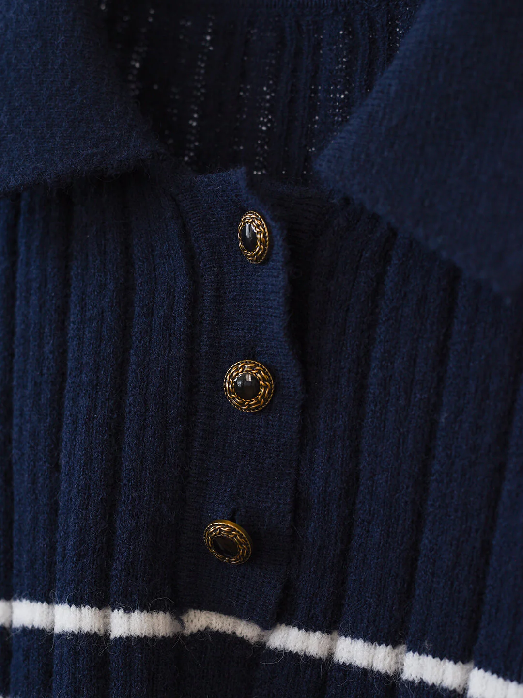 Striped Blue Polo Knit Top