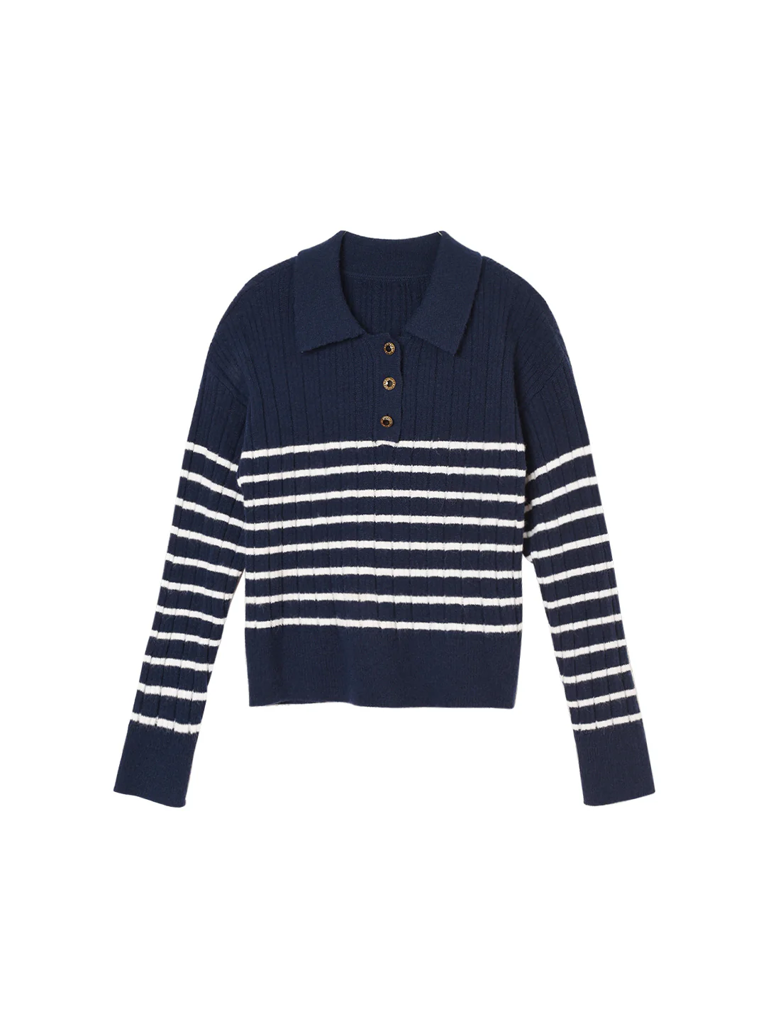 Striped Blue Polo Knit Top