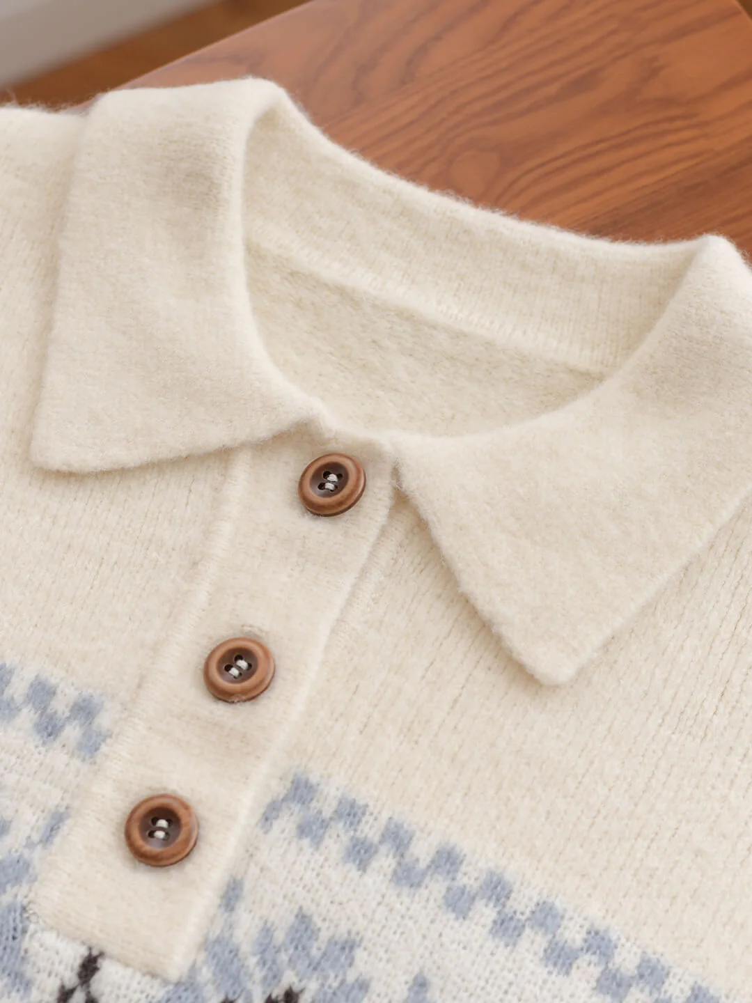 Snowflake Jacquard Polo Fair Isle Knit Sweater