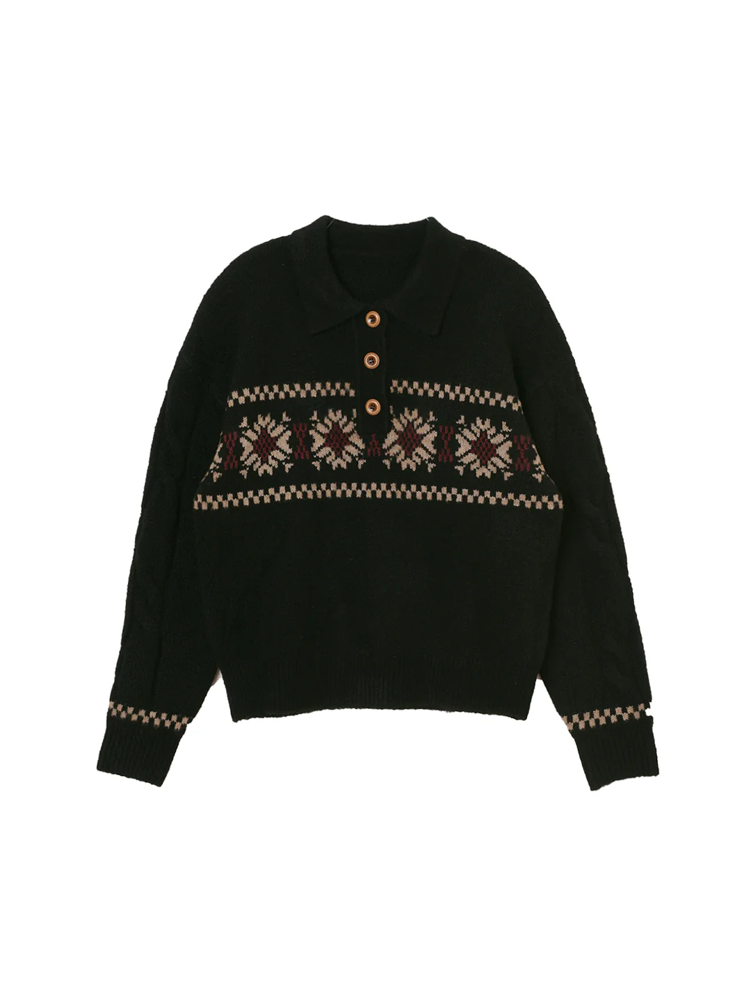 Snowflake Jacquard Polo Fair Isle Knit Sweater