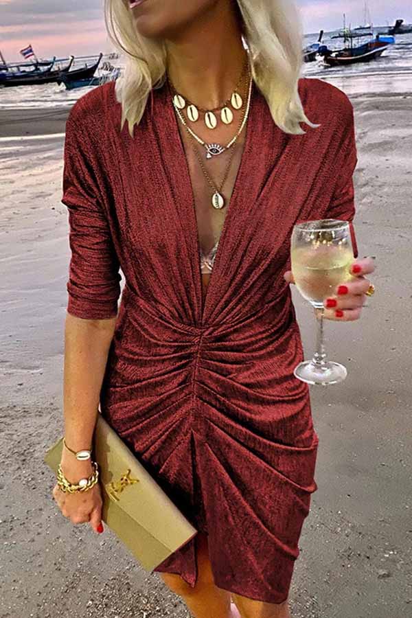 V-Neck Ruched Party Dress