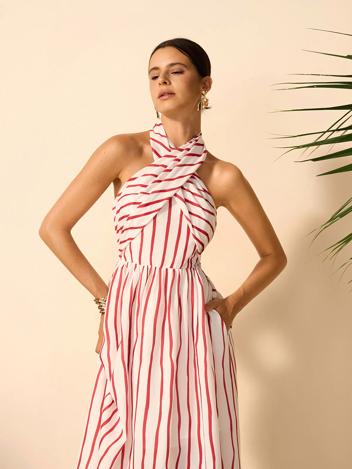 Striped Twist Halter Dress