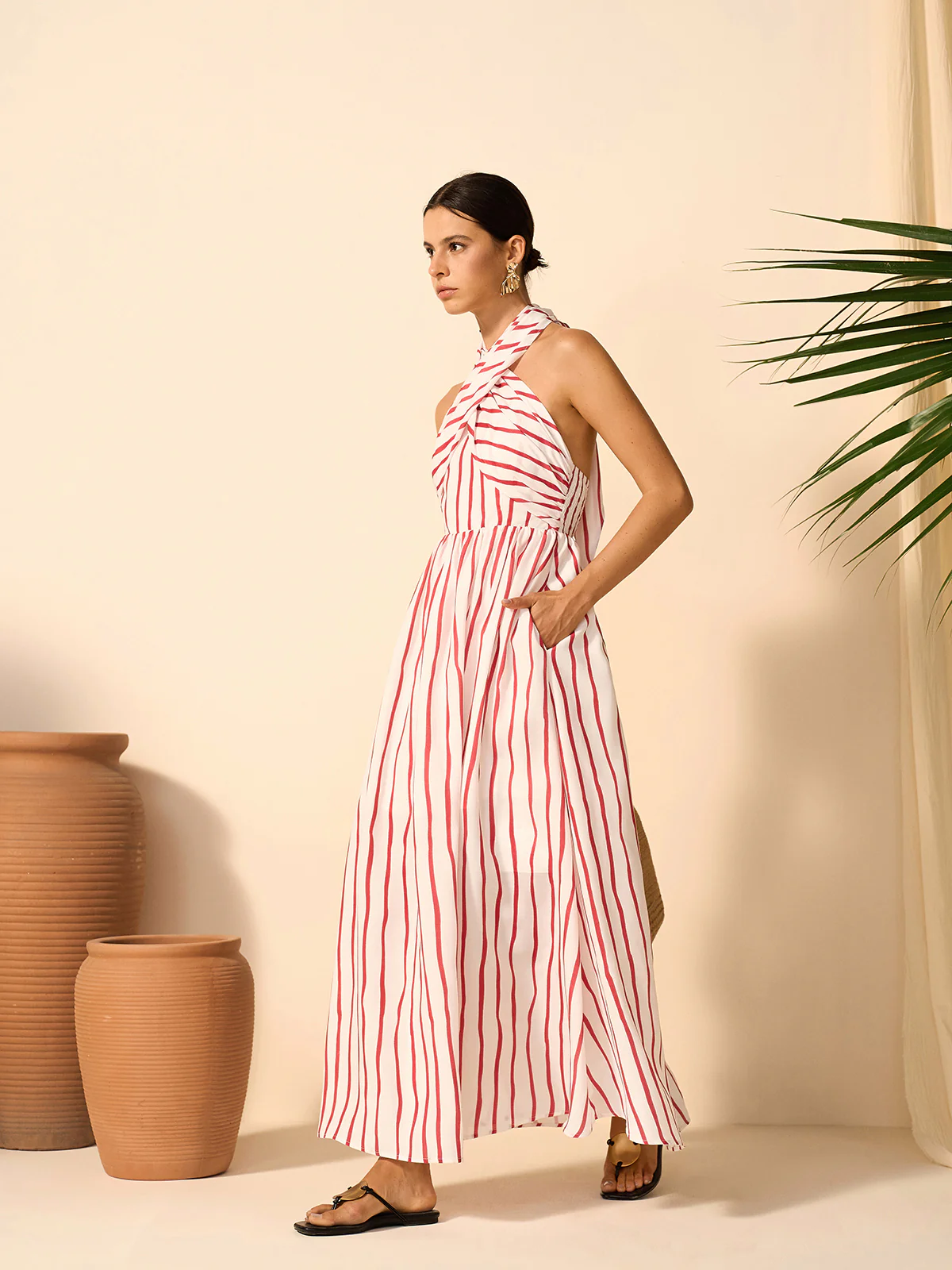 Striped Twist Halter Dress