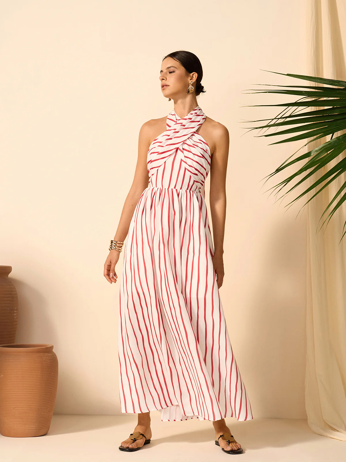 Striped Twist Halter Dress