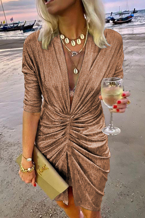 V-Neck Ruched Party Dress