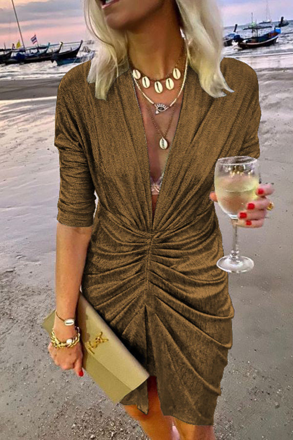 V-Neck Ruched Party Dress