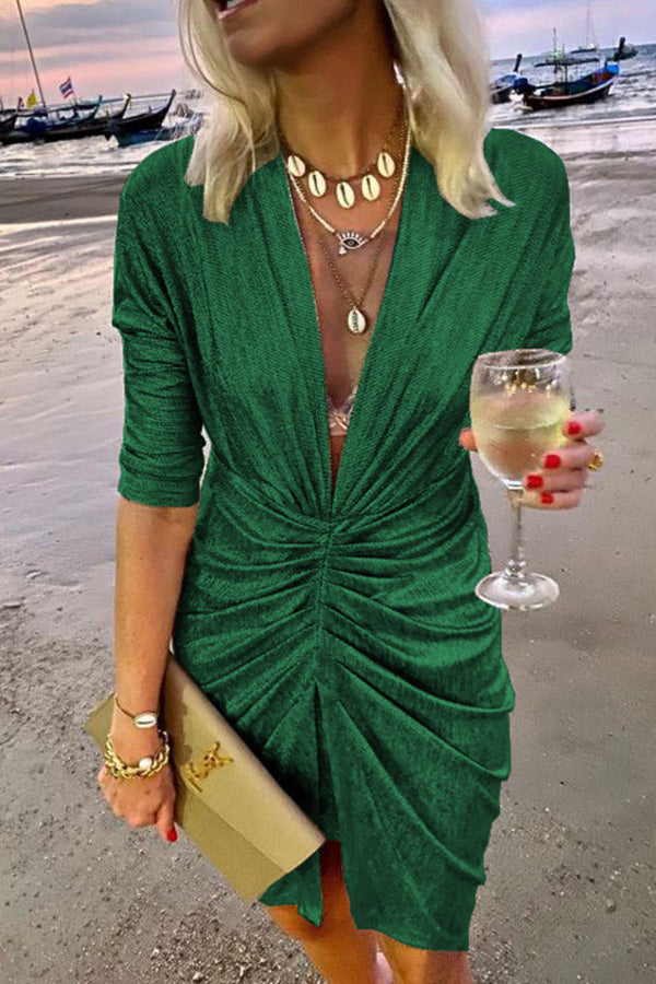 V-Neck Ruched Party Dress