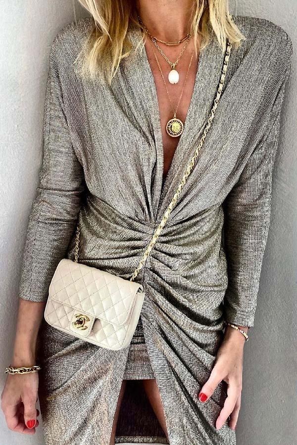 V-Neck Ruched Party Dress