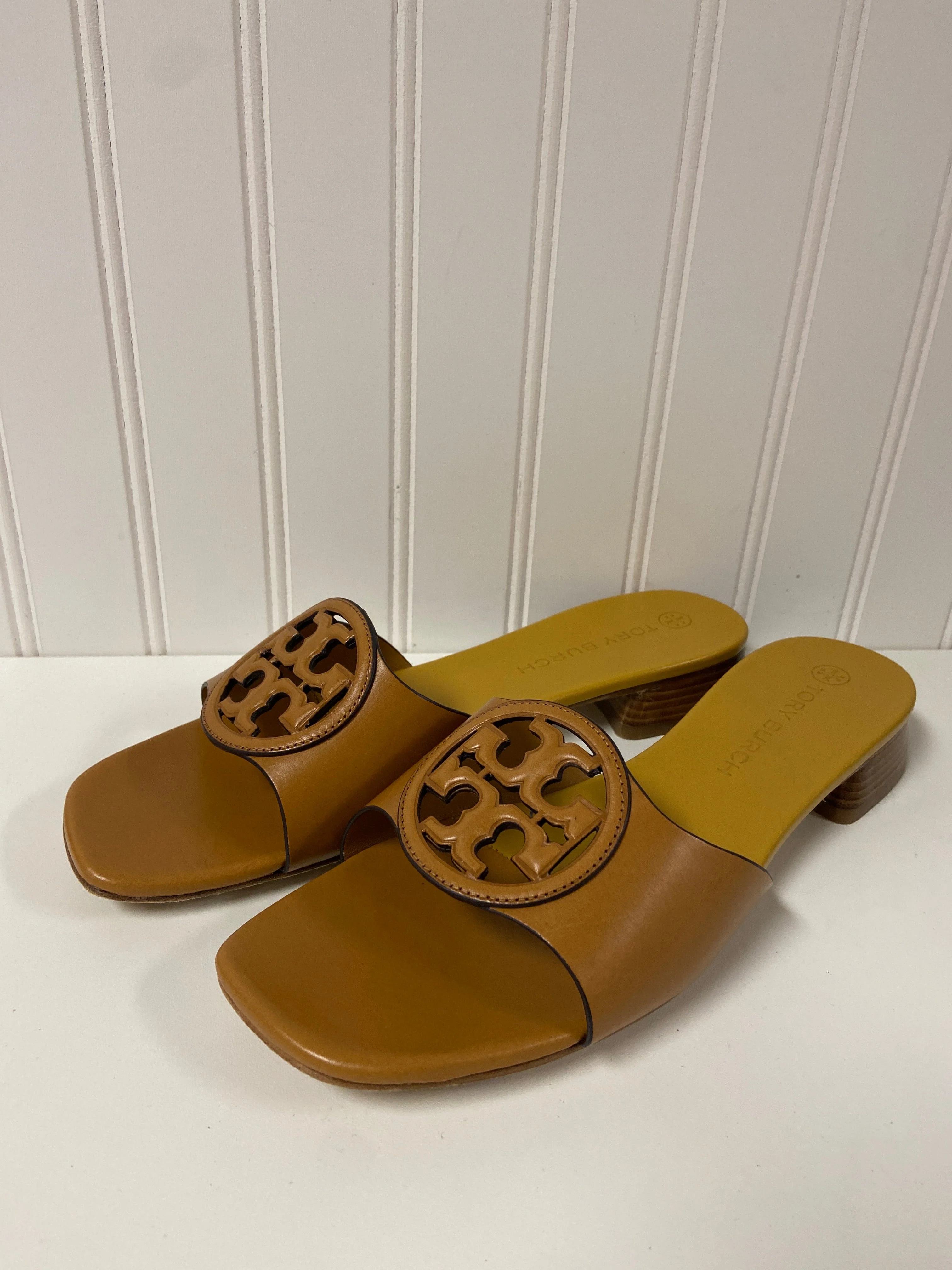 Brown & Yellow Sandals Designer Tory Burch