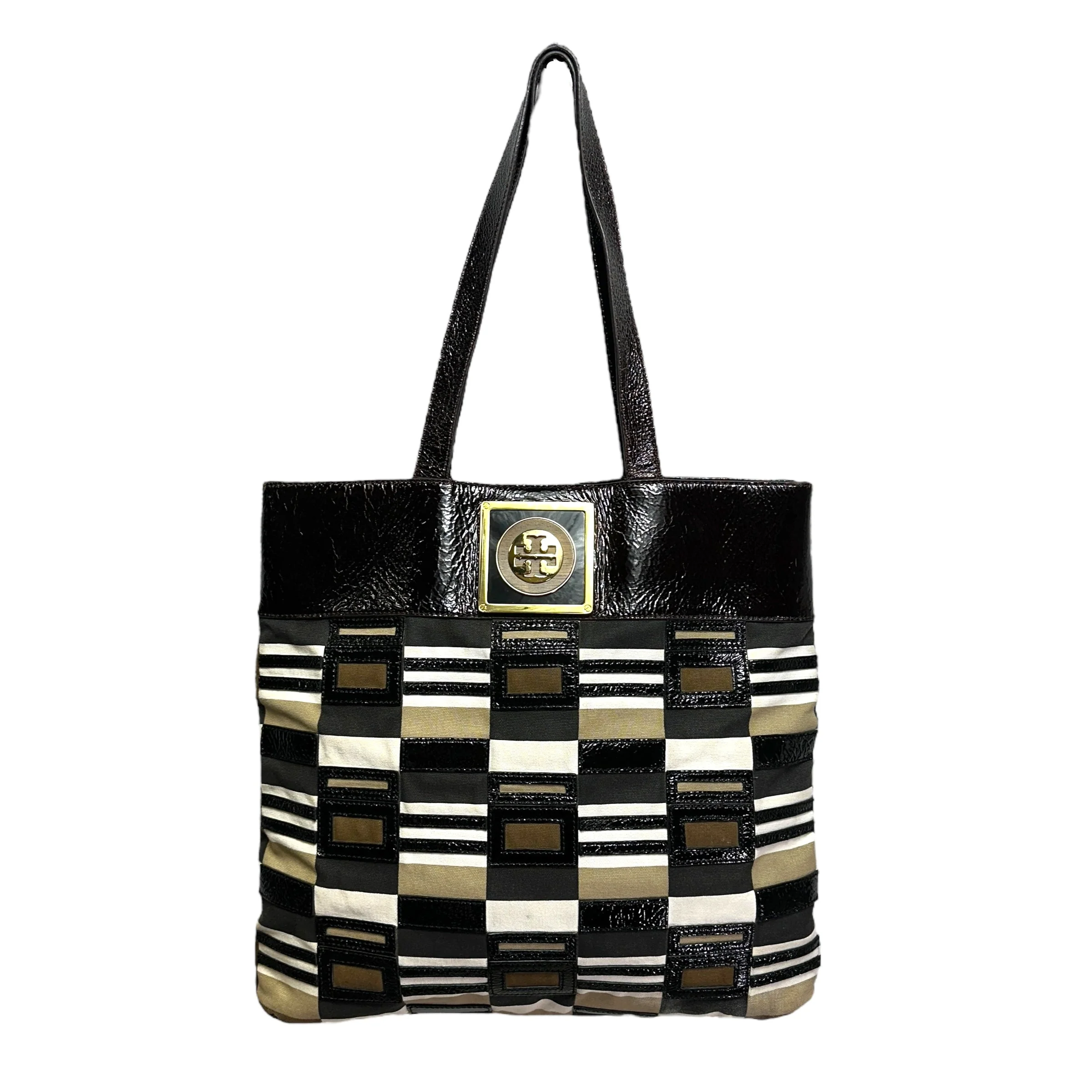 Multicolor Patent Leather Trim Tote Designer By Tory Burch Size: Medium