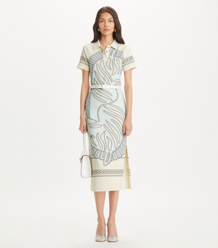 PRINTED MESH POLO DRESS