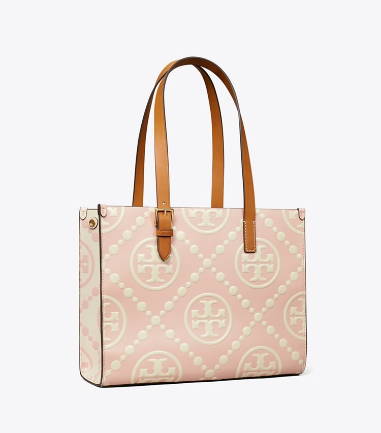 SMALL T MONOGRAM CONTRAST EMBOSSED TOTE