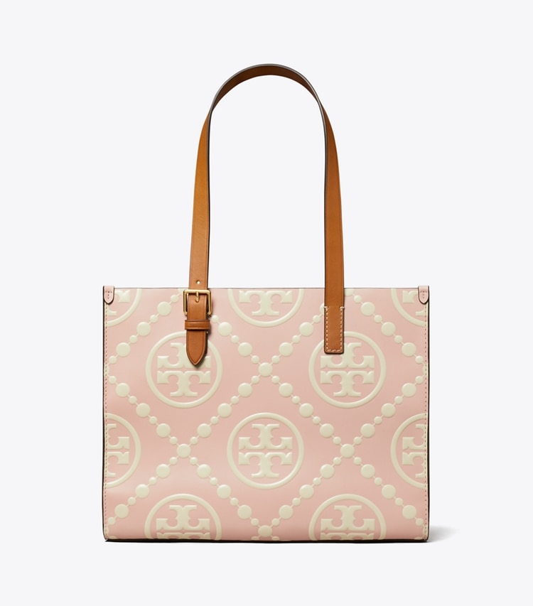 SMALL T MONOGRAM CONTRAST EMBOSSED TOTE