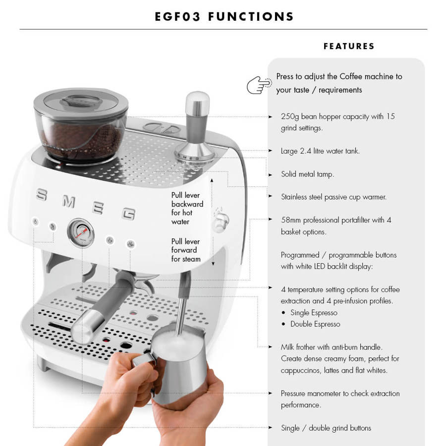 EGF03WHUK Espresso Coffee Machine with Grinder in White