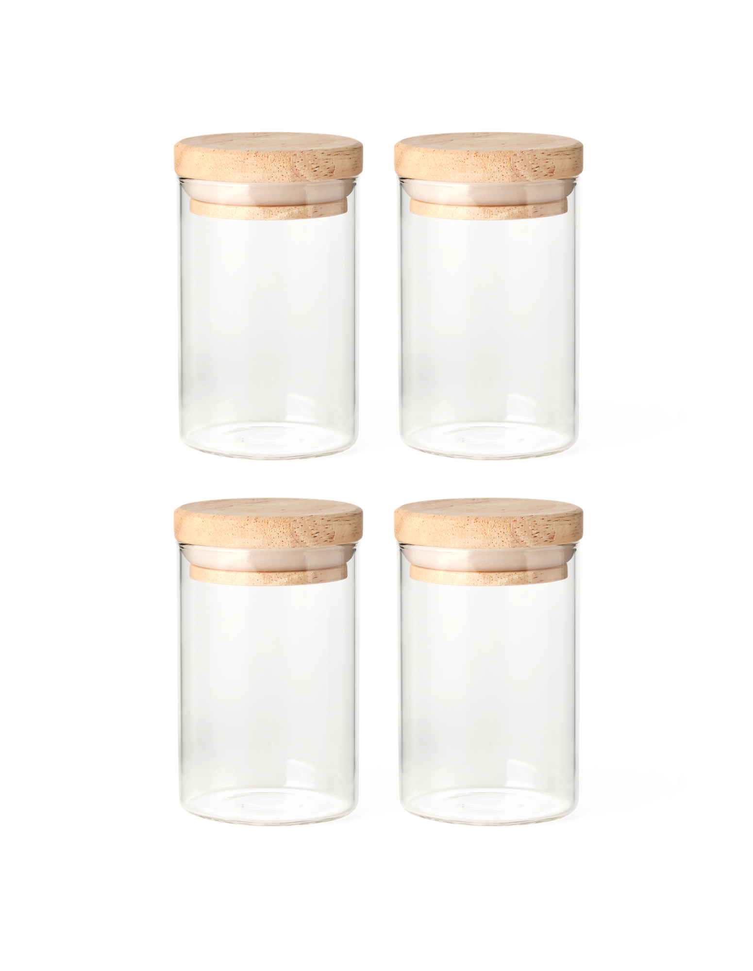 Jars with lid 4-pack Glass/rubber wood. 5.5 x 9 cm. 150 ml. 4 pcs.