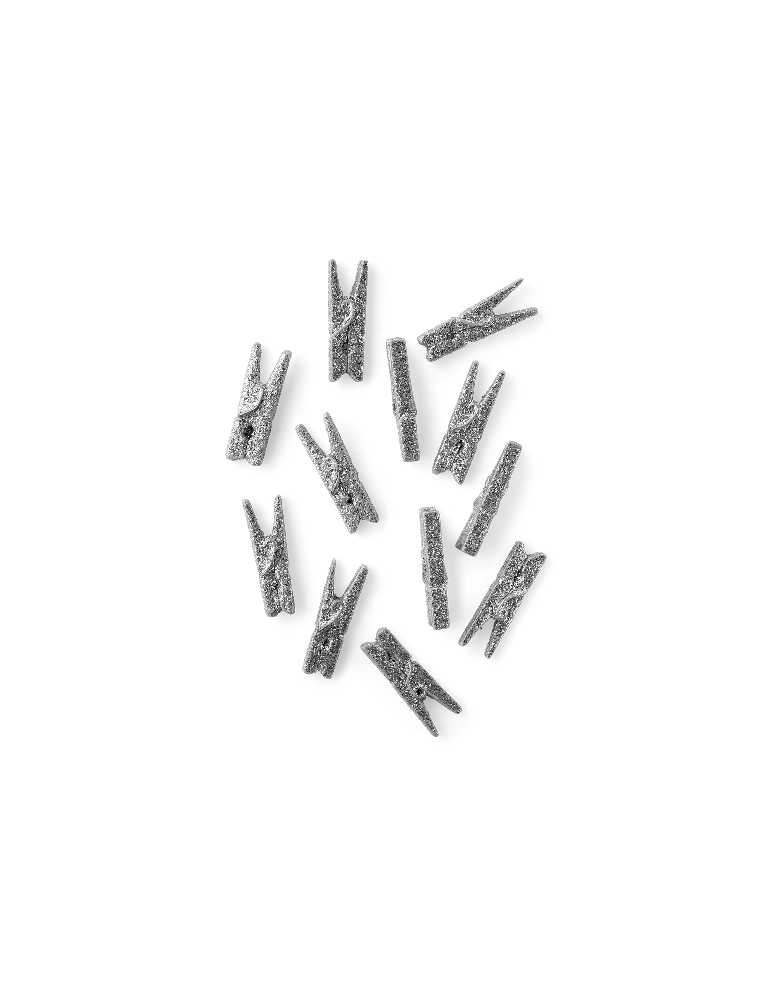 Pegs with glitter Birch wood/PET/iron. 4 x 0.4 cm. 12 pcs.