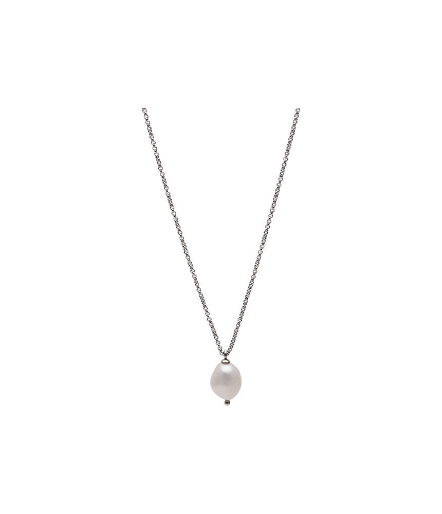 Pearl necklace Stainless steel/freshwater pearl. 45 - 53 cm.
