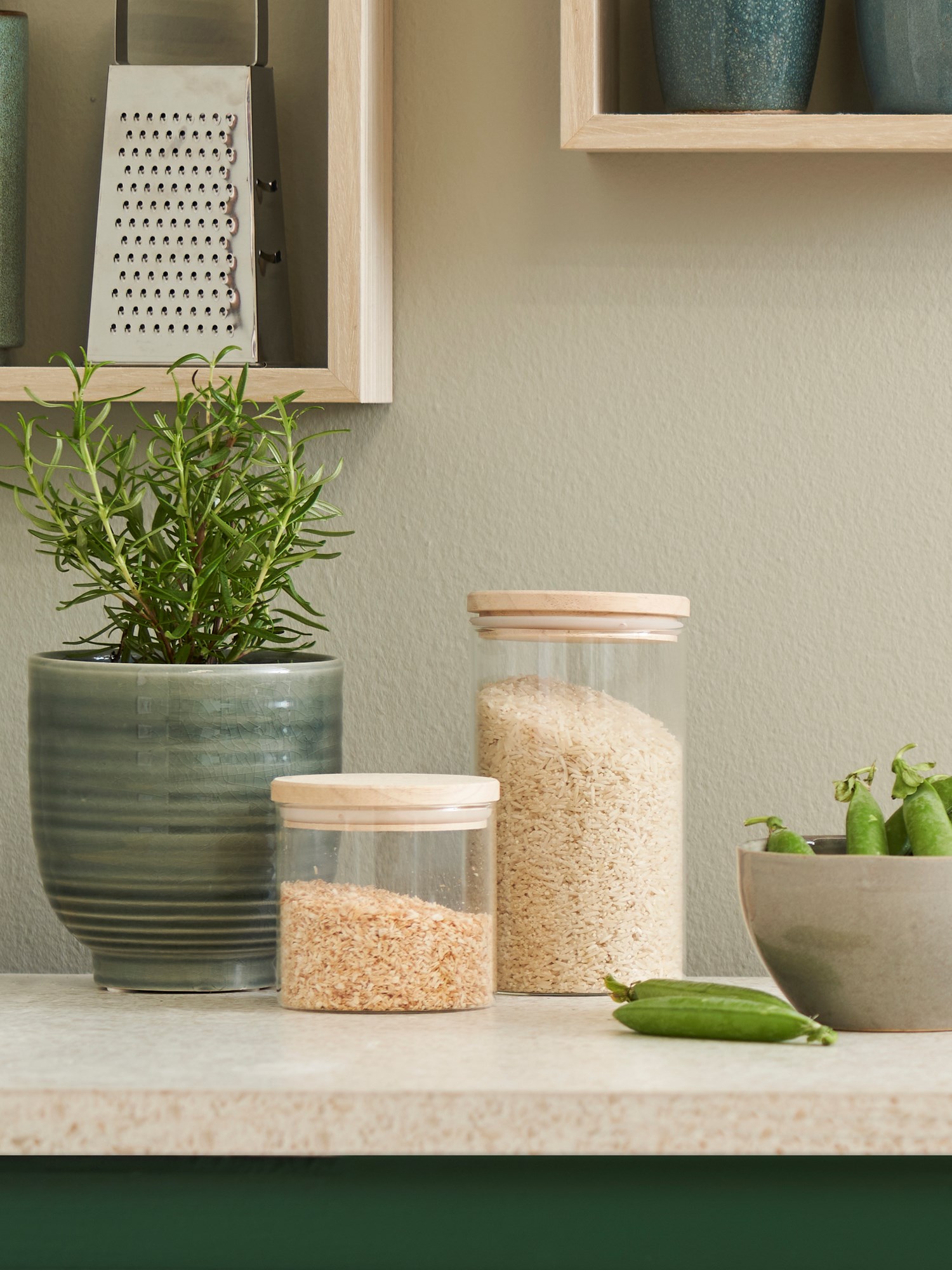 Jars with lid 2-pack Glass/rubber wood. 425 ml. 2 pcs.